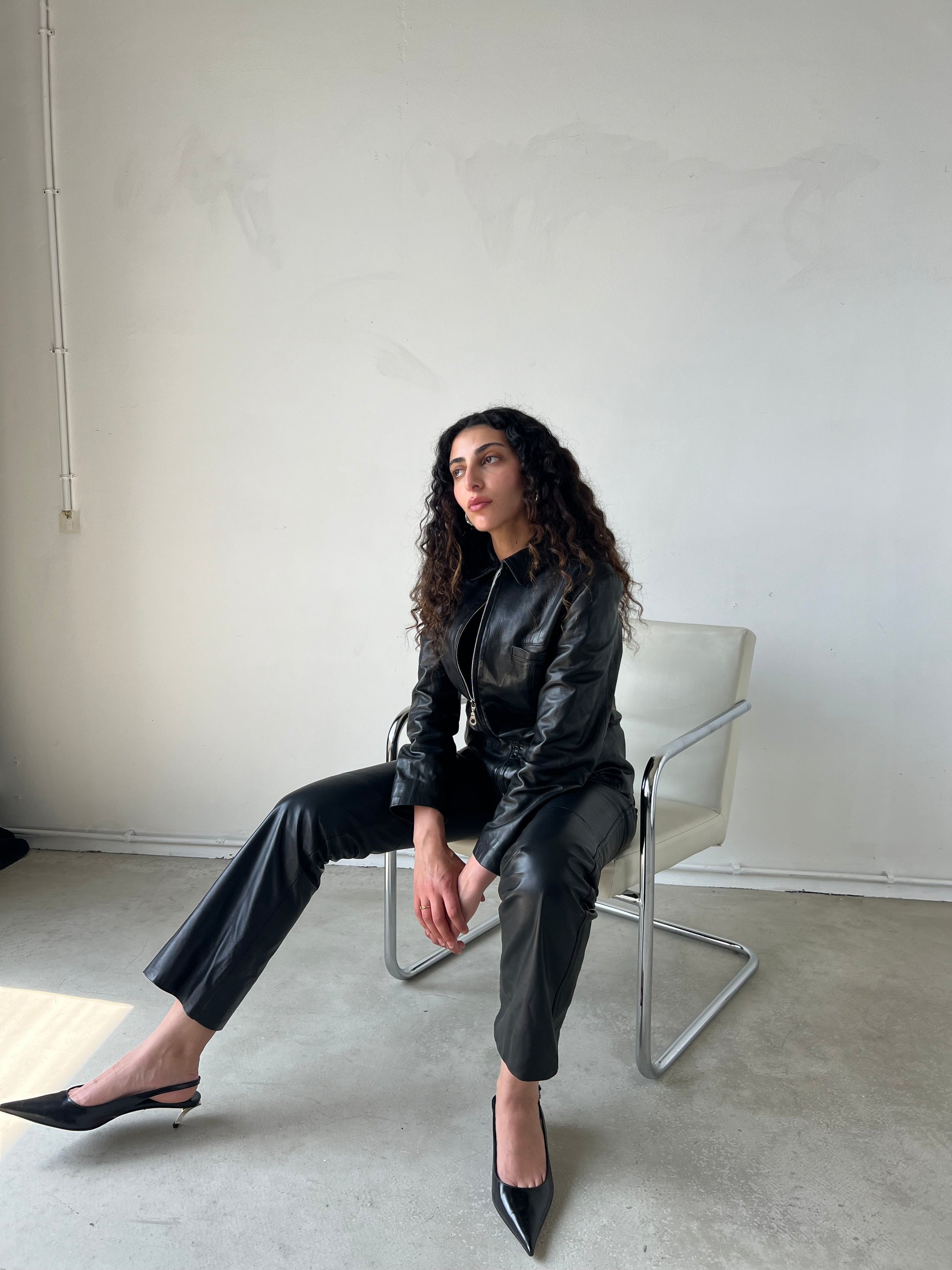 BLACK LEATHER ZIP JACKET
