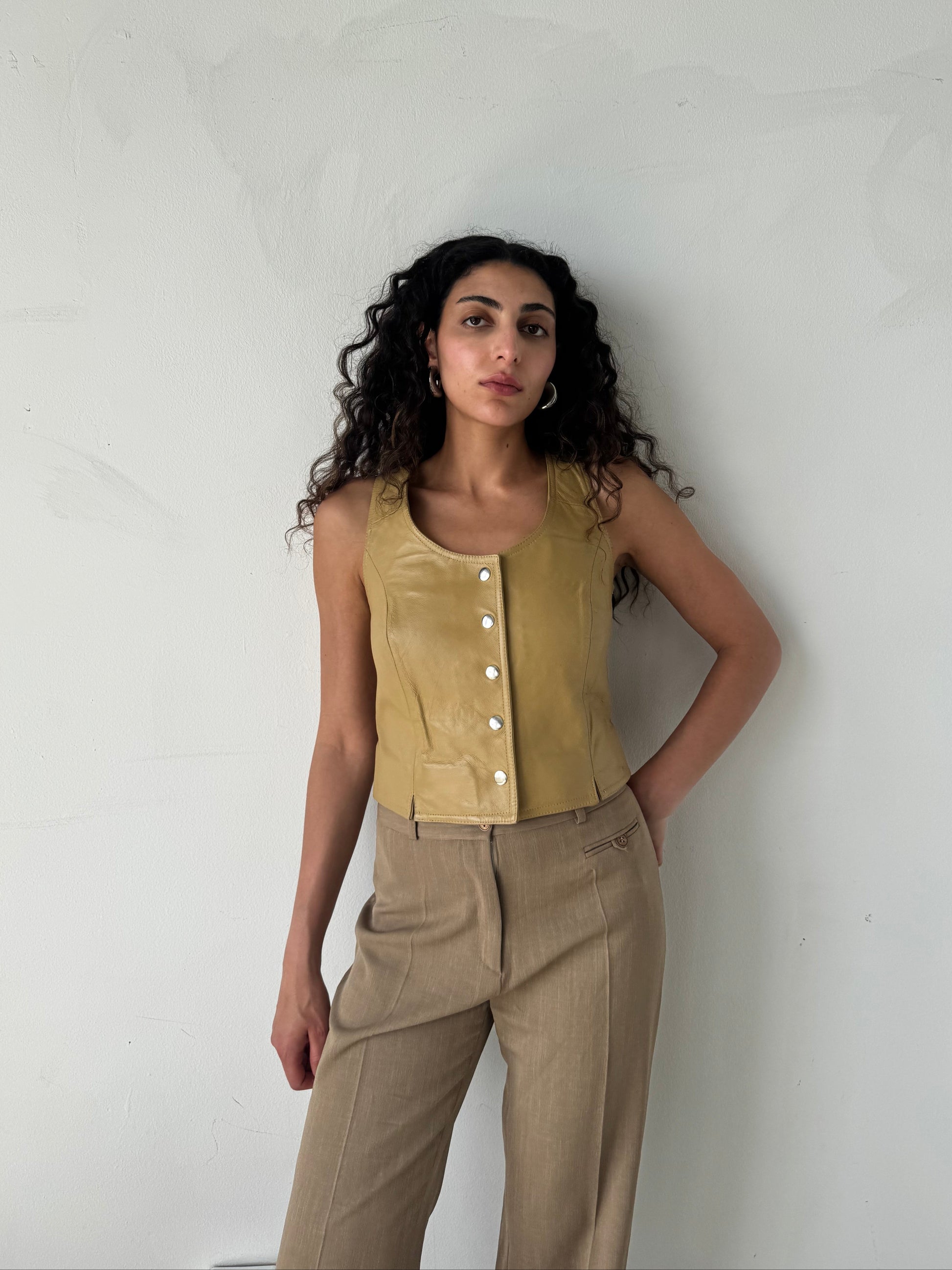 TAN LEATHER BUSTIER
