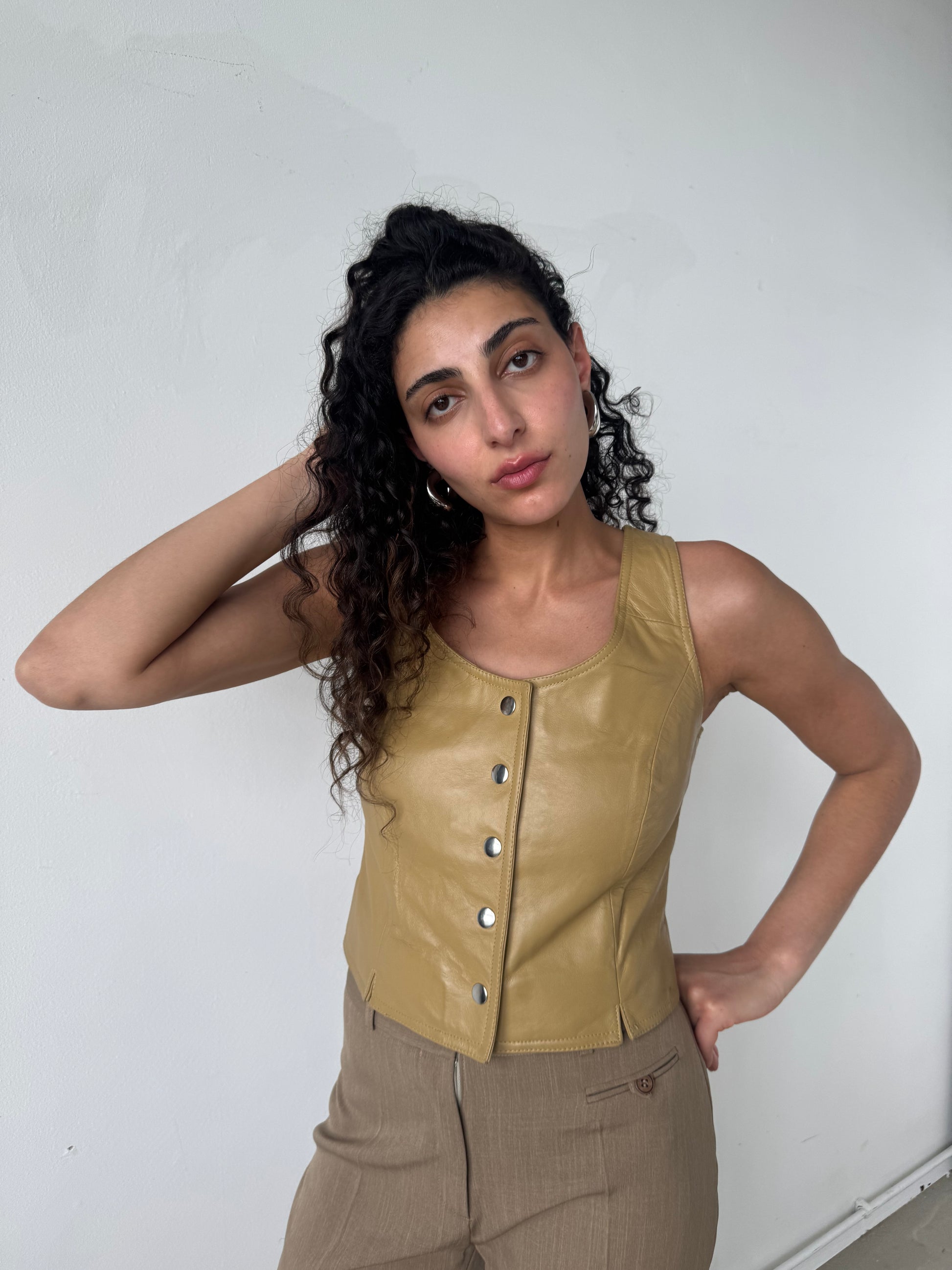 TAN LEATHER BUSTIER