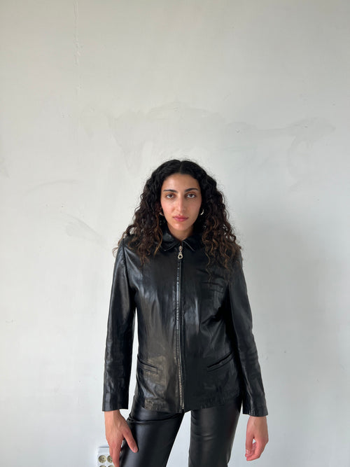 BLACK LEATHER ZIP JACKET